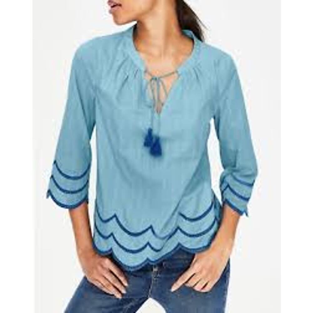 Boden Willa 3/4 Sleeve Peasant Top Blouse Blue 4